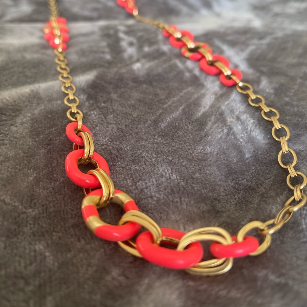 KATE SPADE "Mod Moment" Striped Chain Link Necklace Geranium